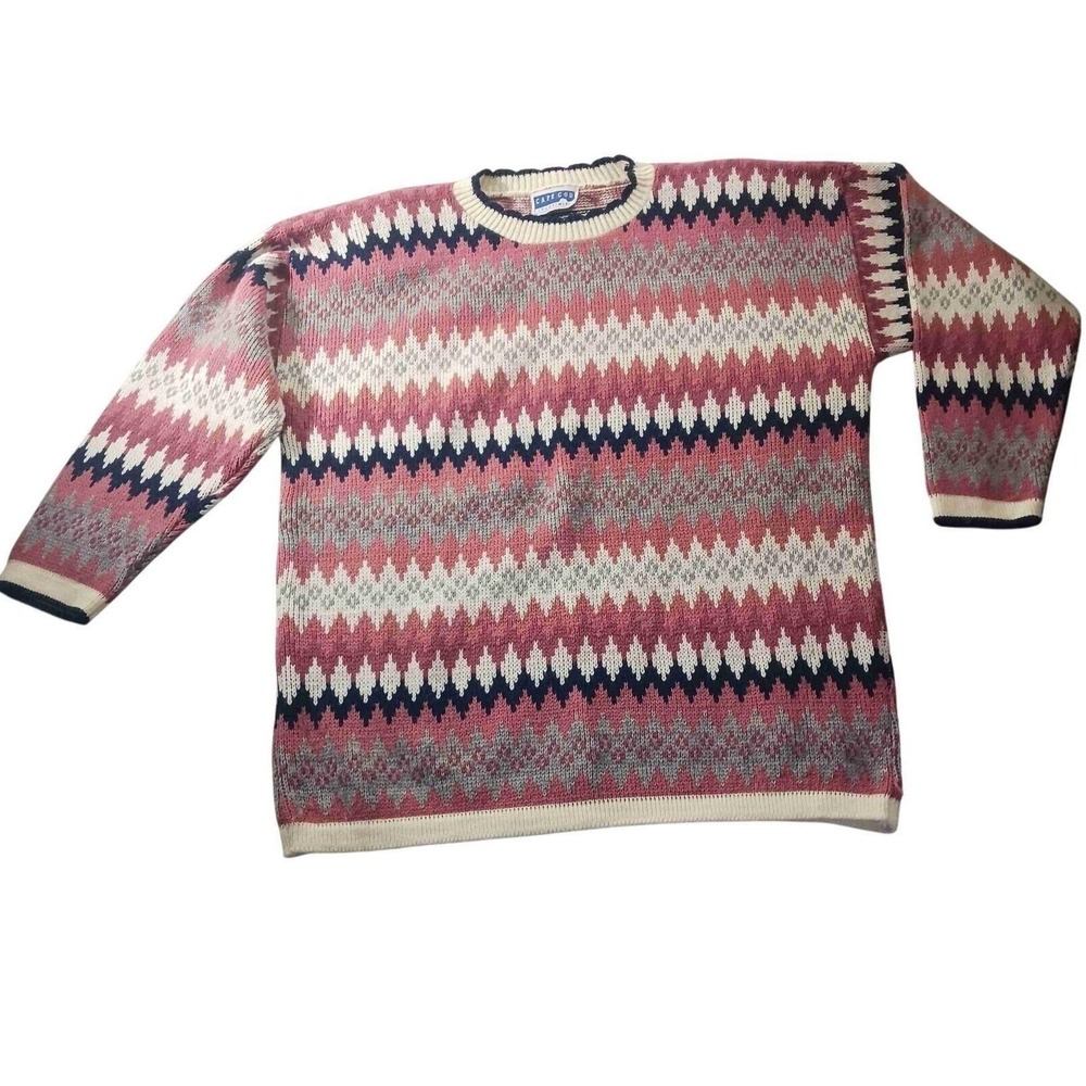 Cape Cod VTG Fair Isle Knit Sweater Crewneck Est L Cozy‎ Academia Fisherman